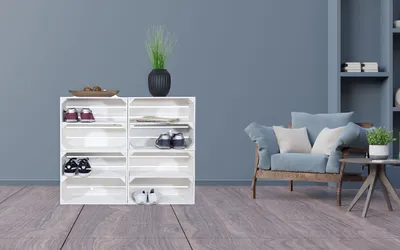 Produktbild von Schuhregal Schrank Berlin für den Eingangsbereich Schuhschrank Schuhablage aus Holzkisten Obstkisten Weinkisten