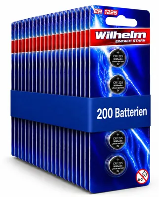 Produktbild von 200 x CR1225 WILHELM Lithium Knopfzelle 3V 52 mAh ø12 x 2,5 mm Batterie DL1225