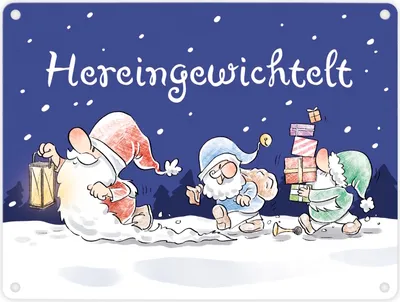 Produktbild von Wichtel Metallschild in 15x20 cm mit Spruch Hereingewichtelt