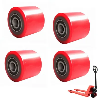 Image de 4 roues de chariot élévateur en polyuréthane, de 80 x 70 mm, équipées de roulements à billes