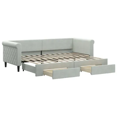 Produktbild von Tagesbett Ausziehbar mit Schubladen Hellgrau 80x200 cm Samt