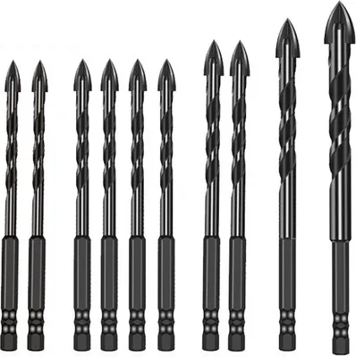 Produktbild von 10-teiliges Bohrer-Set YG8 Hartmetall Vierkant Kreuzbohrer Set Marmor Keramikfliesen Wand Ziegel Loecher Bohrzubehoer Nass-und-Trocken-Lochstanzwerkzeug mit doppeltem Verwendungszweck