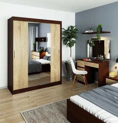 Produktbild von Geräumiger Kleiderschrank 150 cm VALESTRA mit Spiegeln – Wenge/Sonoma-Eiche