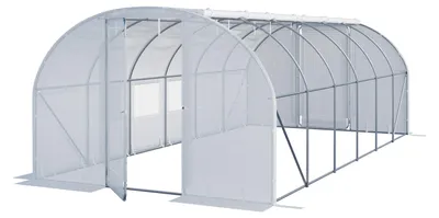 Image de Serre tunnel Premium TOOLPORT 3x6m avec porte pivotante, bâche PE 180 g/m² blanc transparent