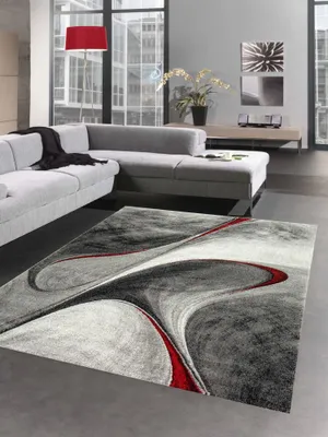 Image de Tapis moderne Tapis de salon abstrait en gris rouge Taille - 120x170 cm
