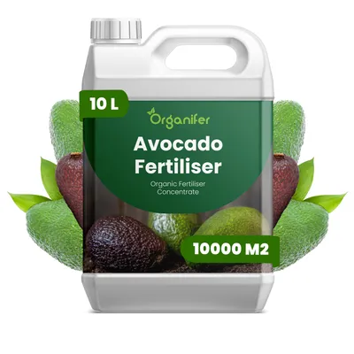 Obrázok produktu pre Tekuté hnojivo Avokádo, 10 litrov, vzorec NPK 2-1-8 – Vhodné pre ovocné stromy – Pre silné stromy a zdravé listy – Podporuje rast koreňov a vitalitu – Organický produkt