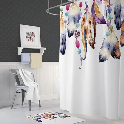 Produktbild von Digitaldruck Textil Duschvorhang 120x200 cm bunte FEDERN Wannenvorhang inkl. Ringe