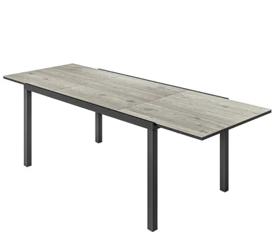 Produktbild von Ausziehbarer Esstisch für 6-8 Personen, Verstellbarer Outdoor-Tisch aus Aluminium, Stahl, Kunststoff, Holzoptik, Grau