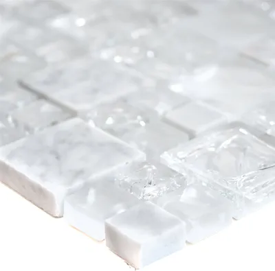 Produktbild von Glas Marmor Mosaikfliesen Weiß Malawi Bruchglas 2 Mix