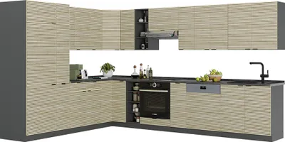 Immagine prodotto di Cucina angolare completa Vicco Fame-Line Pannello in rovere/antracite 347 x 60 cm , PL Marmo, Model 51508