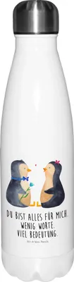 Produktbild von Mr. & Mrs. Panda Wasserflasche Pinguin Pärchen - Weiß - Geschenk, Hochzeitstag, trinkflaschen, thermosflaschen, Thermos, Trinkflasche, edelstahl, isolierflaschen, Liebe