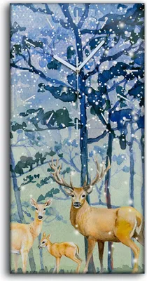 Produktbild von Leinwand Uhr Küche Wohnzimmer Bild 30x60 Schneefälle Wald Winter Tier Hirsche - weiße Hände