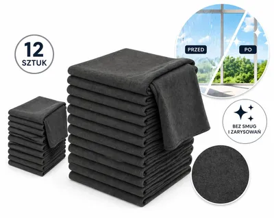 Zdjęcie produktu dla Magiczne ściereczki bezsmugowe 12 sztuk 30x20 cm do okien szyb luster, Obraz wygenerowany przez AI