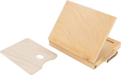 Produktbild von ECD Germany Tischstaffelei aus Holz, 33,5x26x6 cm, Natur, aus Holz, Sitzstaffelei klein mit Schublade und Palette, tragbar & verstellbar, Kofferstaffelei zum Malen & Zeichnen, Malkoffer Malkasten
