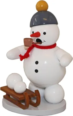 Produktbild von Räuchermann Schneemann mit Schlitten Höhe 13cm NEU