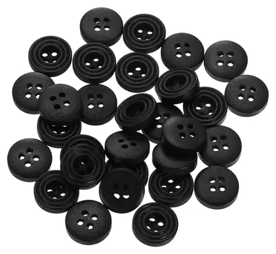 Produktbild von Runde Holzknöpfe, 12,5 mm Durchmesser, 30 Stück, schwarz, mit 4 Löchern
