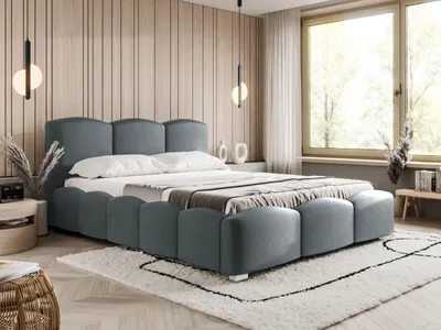 Produktbild von FurniDe24 Polsterbett Big 180x200 cm - Bett 180x200, Polsterbett mit Bettkasten & Lattenrost - Bouclé-Stoff - Bett Dunkelgrau (Lambi 12)