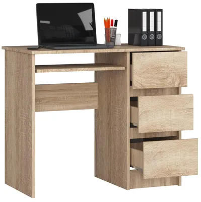 Produktbild von Schreibtisch 90cm mit 3 Schubladen und Tastaturauszug Computertisch Arbeitstisch