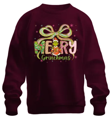 Immagine prodotto di Merry Grinchmas Grinch Natale divertente regalo fiocco colorato felpa unisex pullover, Borgogna, L