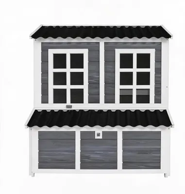 Image de Poulailler en bois - Enclos extérieur de 100 x 86 x 100 cm - Avec portes et nichoir - Toit étanche - Rampe d'accès - Pour 3 à 4 poules - Couleur : gris