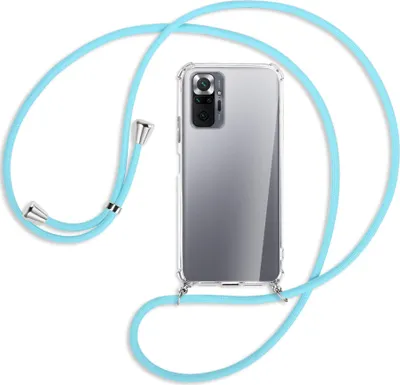Produktbild von Handykette Backcover-Schutzhülle mit Band (Metall silberfarben) für Xiaomi Redmi Note 10 Pro / Pro Max - himmelblau