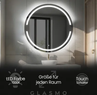 Obrázok produktu pre Zrkadlo s osvetlením 110 cm Eden - Okrúhle kúpeľňové zrkadlo s LED osvetlením - Studená biela 7000K - Kúpeľňové zrkadlo LED Svetelné zrkadlo s dotykovým spínačom