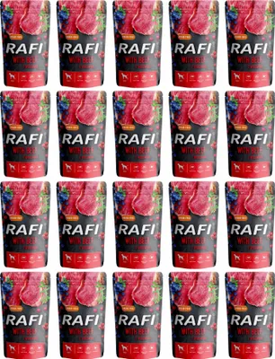 Produktbild von Rafi mit Rindfleisch - Getreidefrei Nassfutter für erwachsene Hunde aller Rassen 500g (20-er pack)