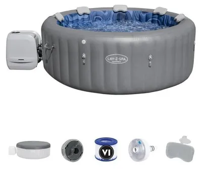 Obrázek produktu pro Nafukovací vířivka BESTWAY Lay-Z-Spa Santorini, pro 5 až 7 osob, kulatý tvar, s 5 polstrovanými opěrkami hlavy + 2 LED osvětlení ColorJet do vody