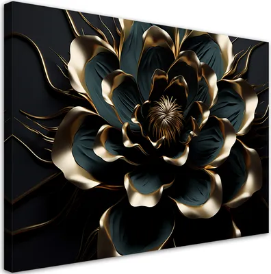 Image de Toile 3D Fleurs de lotus abstraites AI 120x80 Feeby Gold image pour le mur prête à accrocher