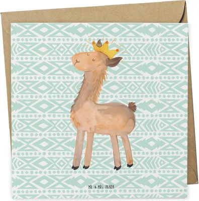 Produktbild von Mr. & Mrs. Panda Grußkarte Lama König - Aztekenblau - Geschenk, Lamas, doppelkarte, anlasskarte, Papa, Glückwunschkarte, Abitur, Chef, Klappkarte, Mama, faltkarte