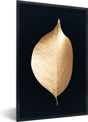 Produktbild von MuchoWow® Gerahmtes Poster Blätter - Gold - Schwarz - Pflanzen - Luxus 60x90 cm - Poster mit Schwarzem Bilderrahmen Wandposter Rahmen Foto Bilder - Kunst