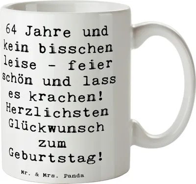 Produktbild von Mr. & Mrs. Panda Tasse Spruch 64. Geburtstag - Weiß - Geschenk, Kaffeebecher, 64 Jahre, Geburtstagsüberraschung, Geburtstagsspruch, Teetasse, Happy Birthday, Teebecher