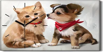 Produktbild von Wandbild Leinwand Bilder Wanduhr 60x30 Foto Bild niedliche Tiere Katze Hund - schwarze Hände