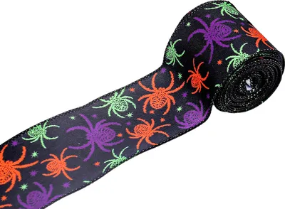 Produktbild von Halloween-Band mit Drahtrand, Fledermaus, Spinne, Kürbisband, Halloween-Verpackungsband für DIY-Bastelarbeiten, Blumenschleife