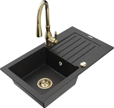 Produktbild von Mexen Pablo 1 Becken-Granitspüle mit Abtropffläche und Mischbatterie Savita, Schwarz/Silbermetallic - 6510-73-672601-50