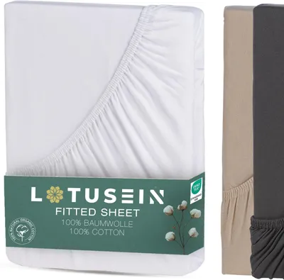 Imagen del producto de Sábanas bajeras de 90 x 200 cm - 100 x 200 cm, color blanco - 100% algodón, tipo jersey, para colchones de hasta 30 cm de altura, con certificación  Standard 100, color blanco, tamaños 90 x 200 - 100 x 200