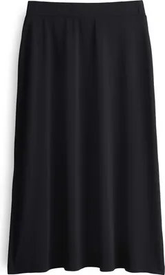 Produktbild von Ocela A-Linien Midi-Rock Schwarz aus Jersey mit elastischem Gummibund, hintere Länge ca. 77 cm