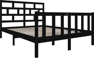 Produktbild von vidaXL Massivholzbett Schwarz Kiefer 135x190 cm