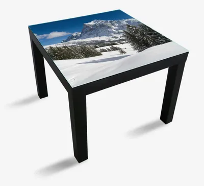 Produktbild von Wallario Möbeldesign -  Glasplatte, Schutzplatte mit Motiv - geeignet für Ikea Lack Tisch, Größe: 55 x 55 cm, Motiv: Verschneiter Berghang unter blauem Himmel