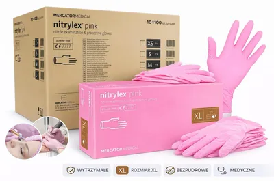 Zdjęcie produktu dla Rękawiczki nitrylowe Mercator Nitrylex różowy 100 szt. rozmiar XL jednorazowe ochronne