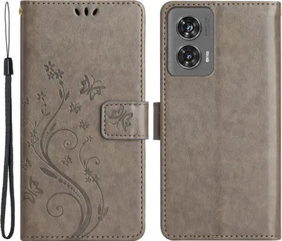 Produktbild von Motorola Edge 50 Fusion Hülle - Coverup Blumen & Schmetterlinge Klapphülle - Taupe Grau