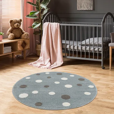 Produktbild von Kinderteppich DOTS Gepunktet Teppich für Kinderzimmer Pastellfarben Schadstofffrei Größe: 150 x 150 cm, Mint