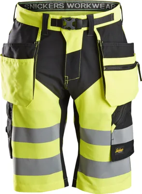 Produktbild von Snickers FlexiWork Hi-Vis Arbeitsshorts m. Holstertaschen, Kl. 1, EN 20471 HV-Gelb-Schwarz-44