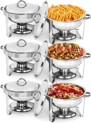 Produktbild von Chafing Dish Buffet-Set, Edelstahl, für Catering, Partys mit Wasserpfanne, Kraftstoffhalter, Catering-Buffet-Server und Wärmer, 6 Stück