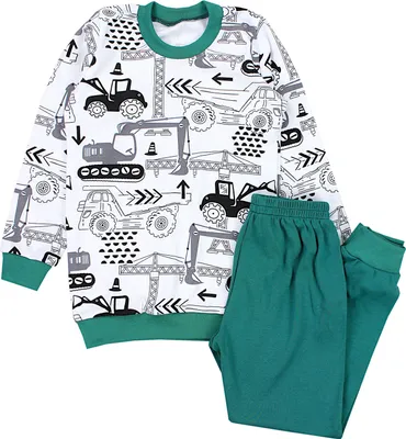 Produktbild von TupTam Kinder Jungen Pyjama Schlafanzug Set Langarm Nachtwäsche 2-teilig, Farbe: Bagger / Grün, Größe: 110