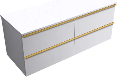 Obrázek produktu pro CERANO - Koupelnová skříňka Velora - bílá matná, úchytka zlatá + deska pod umyvadlo Navira Slim - 18 mm - 120x54,8x46,5 cm