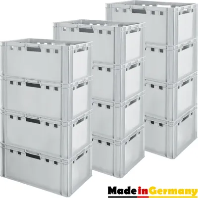 Produktbild von 1 Stück E3 Fleischkiste Kiste Eurobox Lebensmittelecht Metzgerkiste Box Aufbewahrungsbox Kunststoff Wanne Plastik Stapelbar Lagerkiste 60 x 40 Grau Kingpower