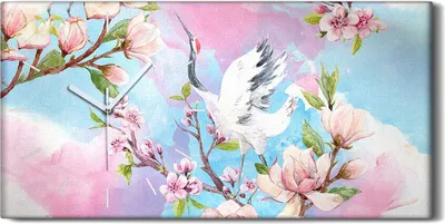 Produktbild von Leinwand Wanduhr Wandkunst Uhr 60x30 Gemälde Blumen Zweige Tier Vogel Kunst - weiße Hände