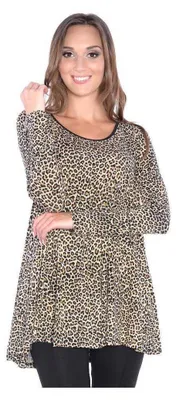 Produktbild von Damen Tunika Shirt Langarm Locker im Animal-Look; Braun S/M