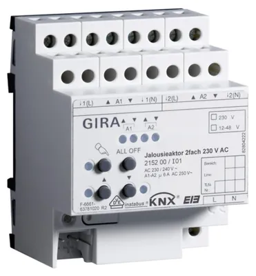 Zdjęcie produktu dla Siłownik żaluzjowy GIRA 2-kanałowy 230VAC 215200 KNX/EIB REG
